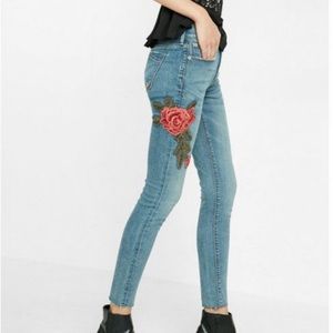 Express Embroidered Rose Ankle Denim